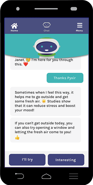 Person having a chat on their phone with Pyx Health